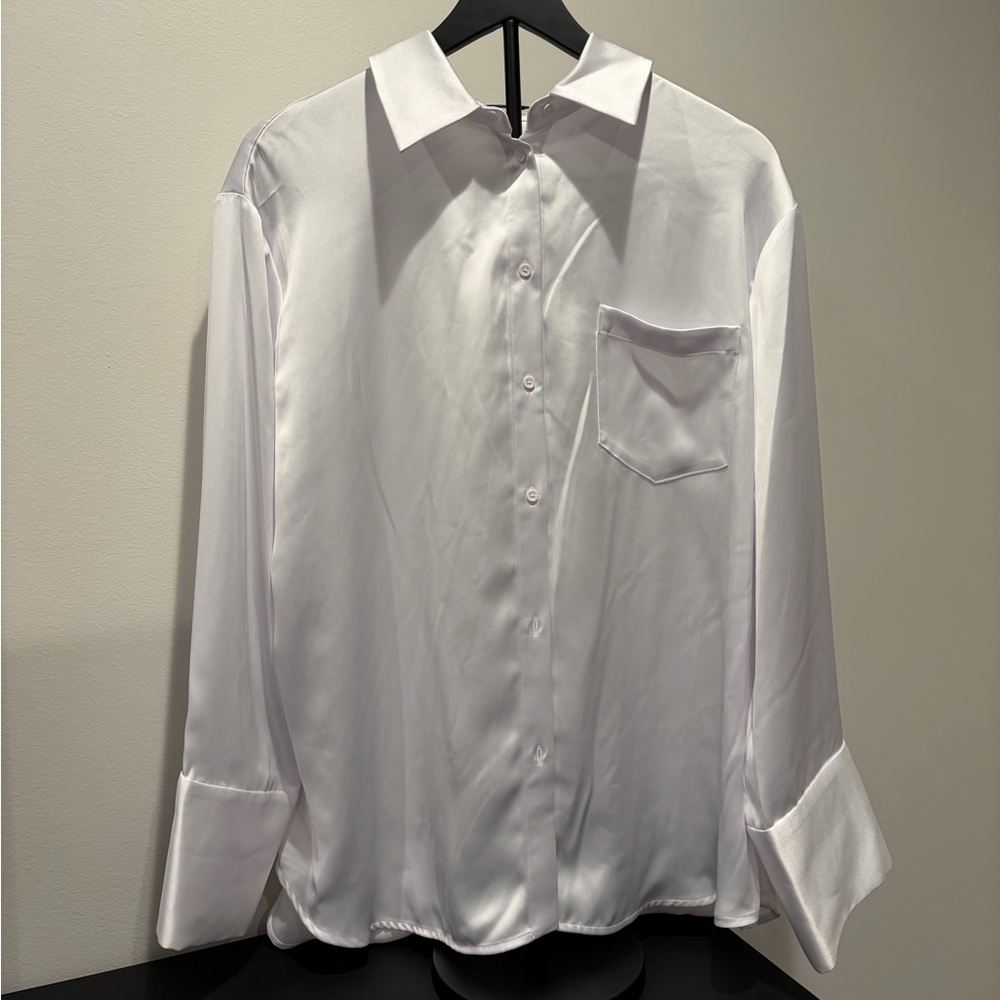 Alice + Olivia White Satin Blouse - Picture 2 of 8